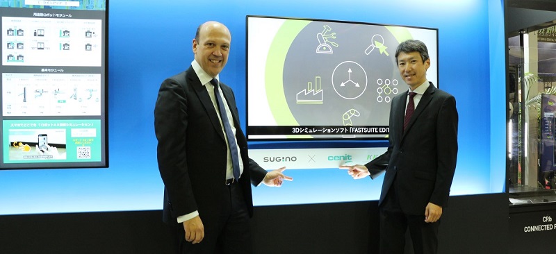 Peter Schneck (izquierda), Director General de CENIT AG, y Gaku Sugino (derecha), VP de Sugino Machine, acuerdan una alianza estratégica sobre soluciones de robótica y automatización